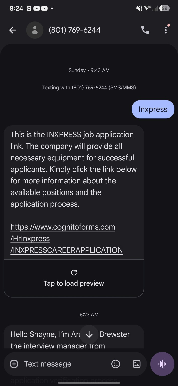 Screenshot 1. An application link and a promise that equipment will be provided. The supplied form’s ownership and authorization are not established by this screenshot.