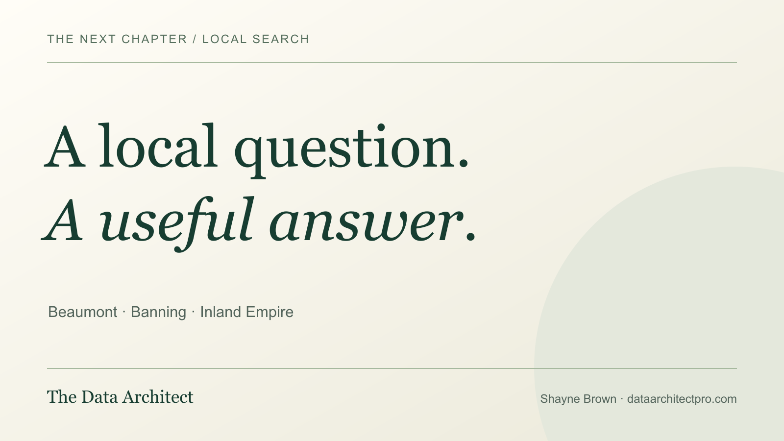 Editorial artwork connecting a local question to a useful page and a clear next step, with Beaumont, Banning and Inland Empire context.