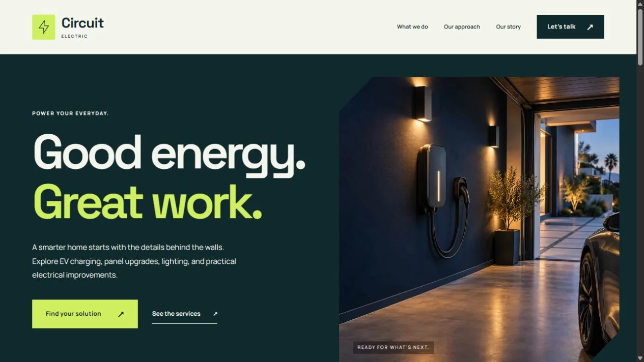 Actual homepage screenshot of Circuit Electric