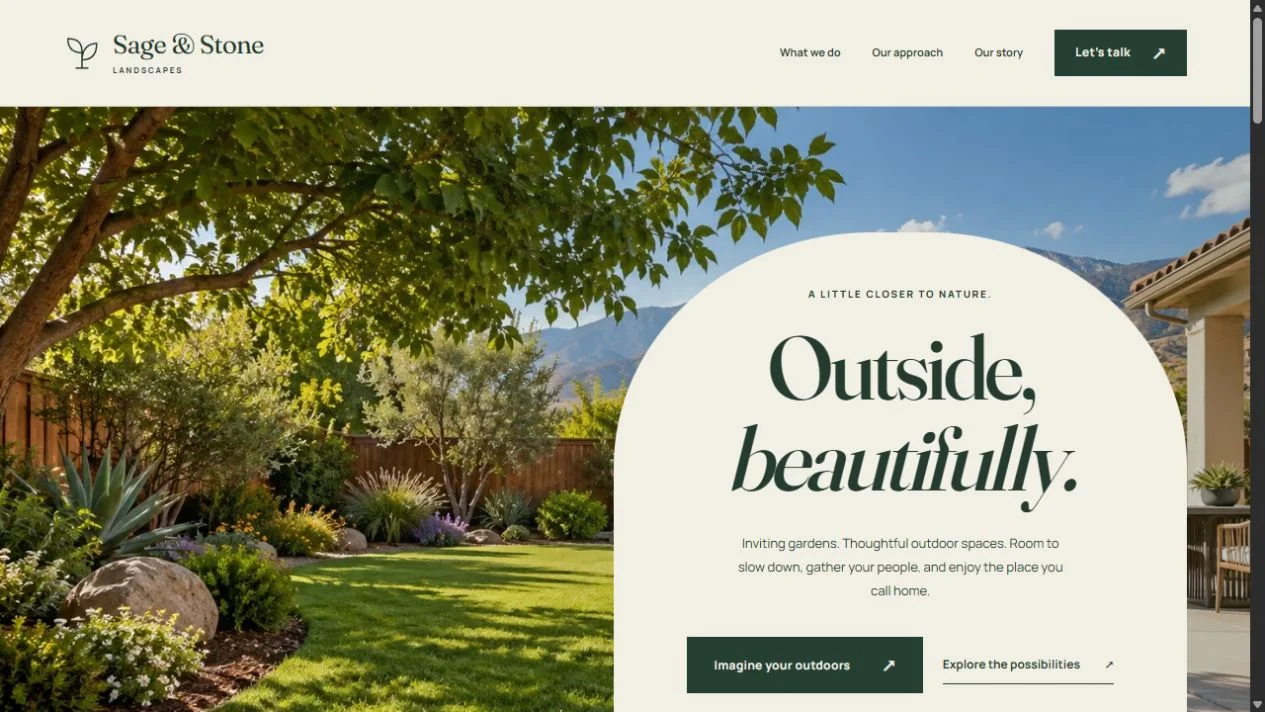 Actual homepage screenshot of Sage & Stone Landscapes